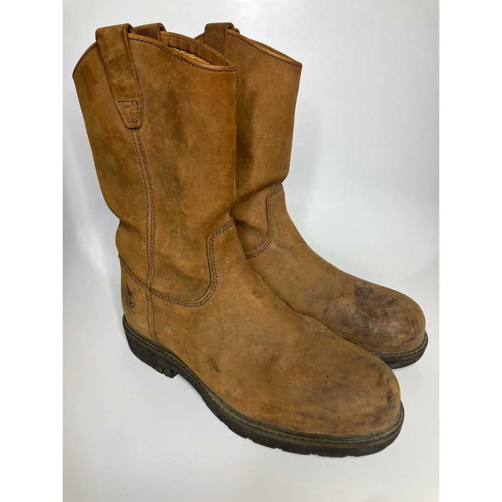 Georgia Boot Wellington Work Boots Mens 9.5W Brown Good Steel Toe SD Leather tan